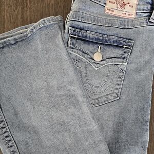 True Religion Light Blue Flare Jeans with Signature Pocket